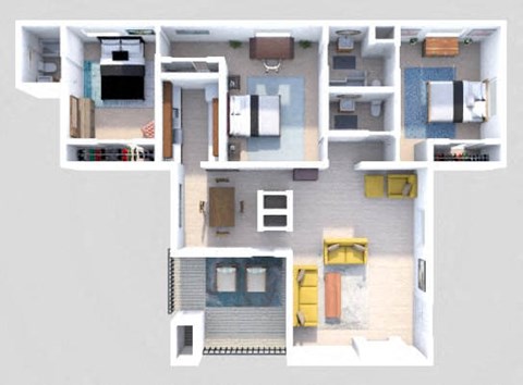 Floor plan for 3 beds, 3 baths, 1500 sqft